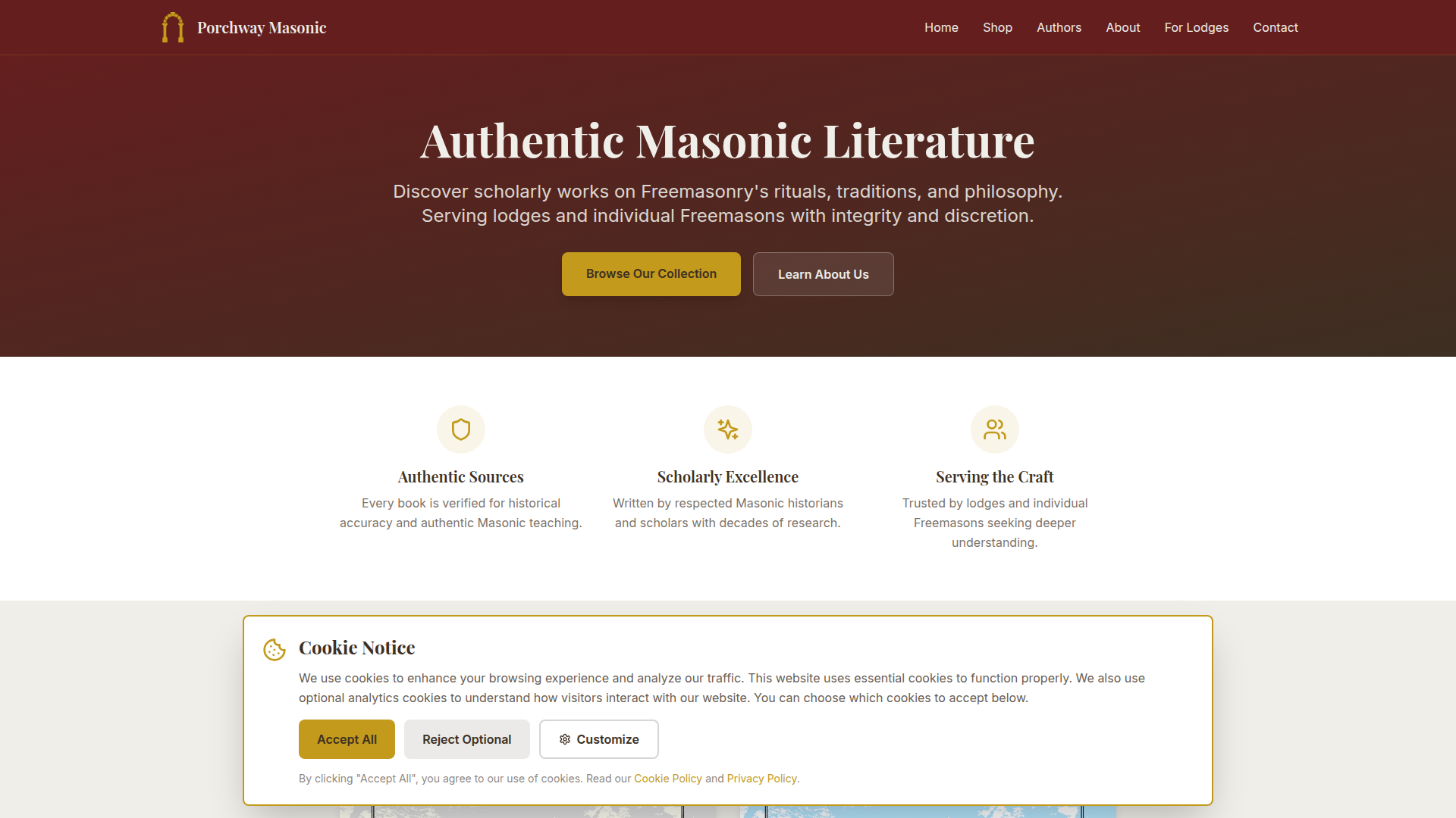 Porchway Masonic — A bespoke commerce platform for a specialist publisher and its lodge buyers.